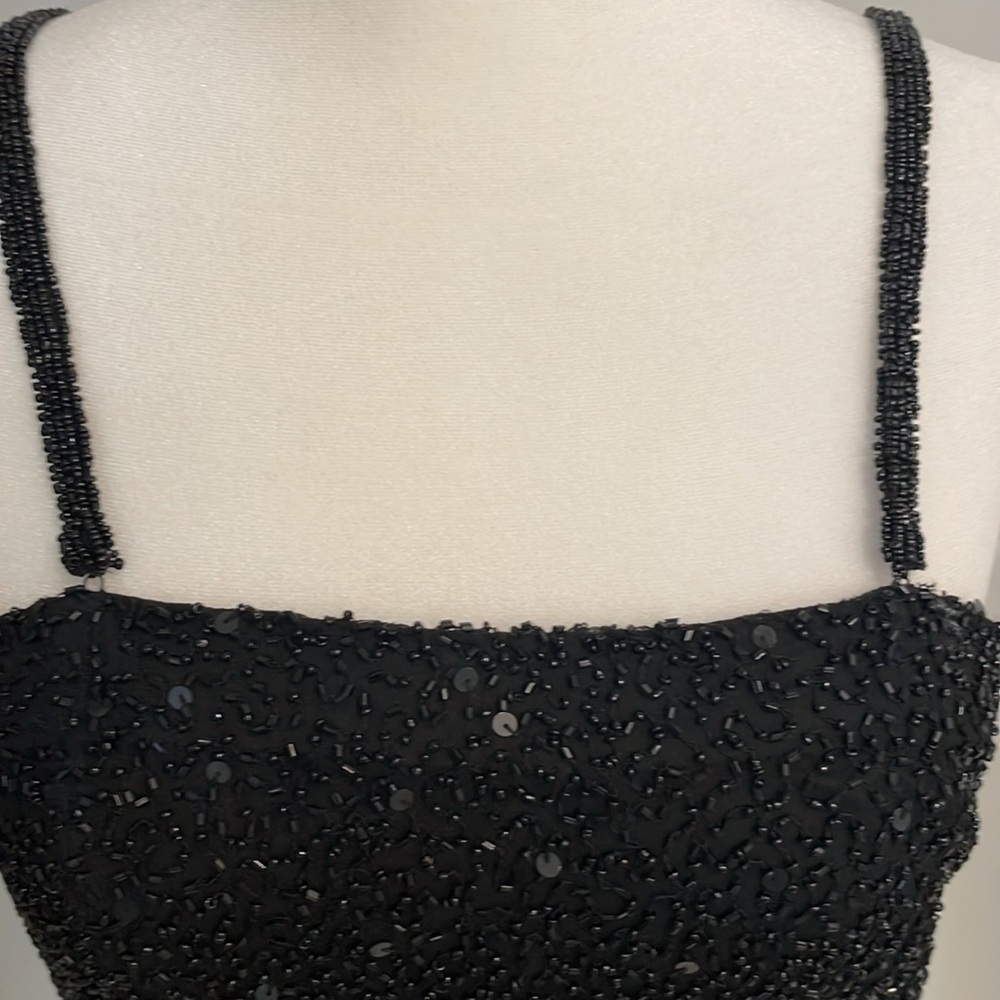 White House Black Market Black Beaded 100% Silk Asymmetrical Cocktail Dress - Picture 8 of 11